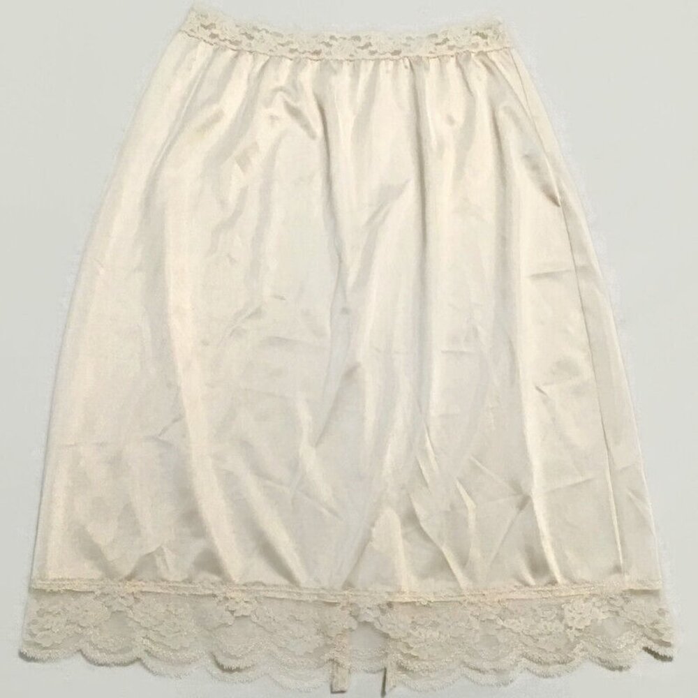 Vintage Olga Ladies Half Slip Sz Small Lace Hem Beige Silky Feel USA Made #12225